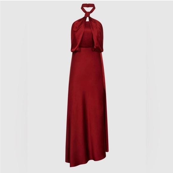Reiss Lorena maxi halter dress dark red wine satin sz 8 reg $545 - Picture 4 of 7